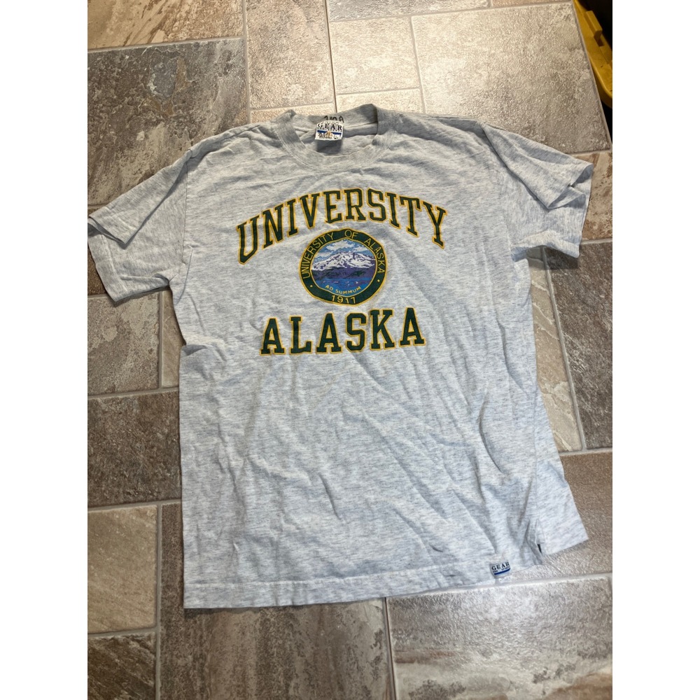 University of Alaska Grey Short Sleeve T Shirt‎ Oversized Cotton Mens M